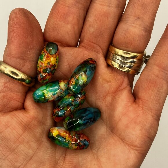 Beads 30 Oblong Glass Beads Hand Painted Colorful beads for making jewelry NEW - Picture 2 of 7